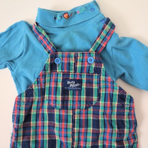 Vintage Oshkosh B’gosh Bubble Overalls Vestbak 6-9 Months USA Cotton Plaid Blue - Picture 4 of 8